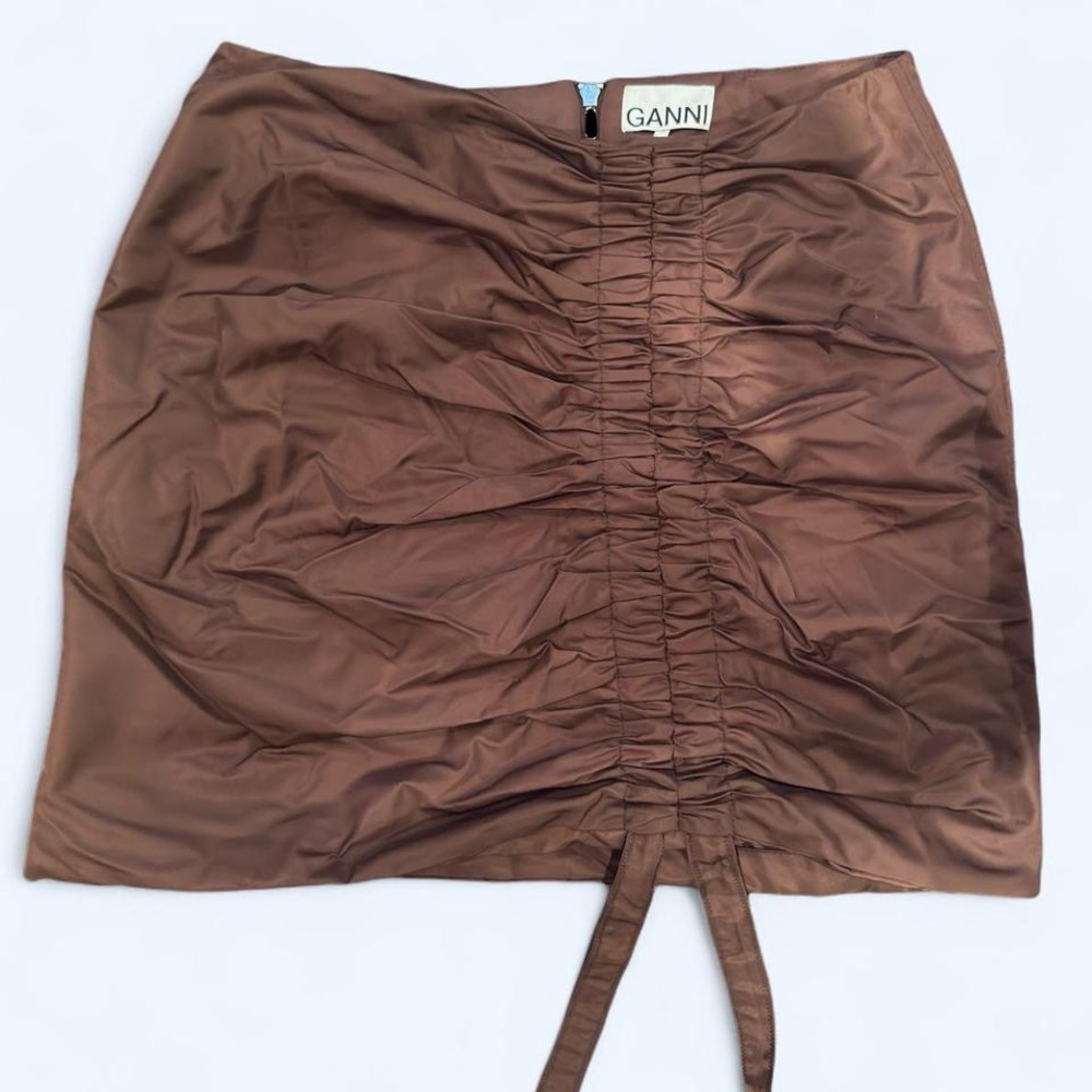 Ganni Chocolate Brown Ruched Pencil Skirt